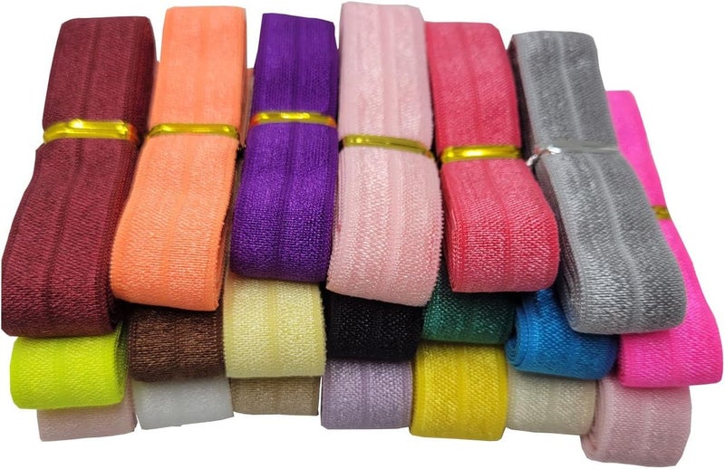 FAYADA Fold Over Elastic,5/8" Foldover FOE Trim Elastic Ribbon,Stretch FOE Band for Hair Ties Headbands Sewing Craft -20 Yards (20 Colors) - Image 1